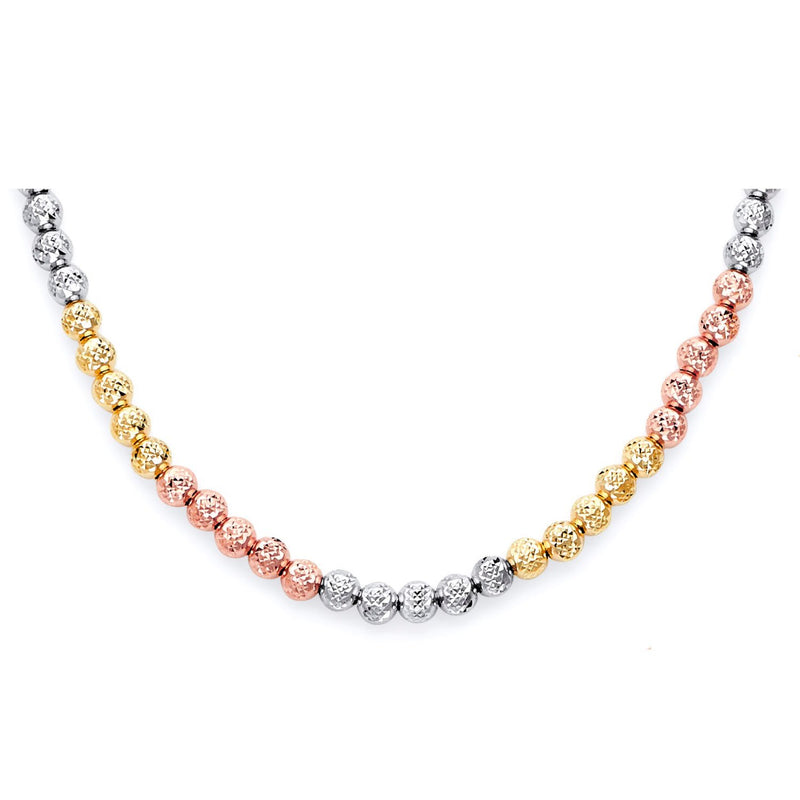 Tri-Color Diamond-Cut Bead Necklace NK-10014