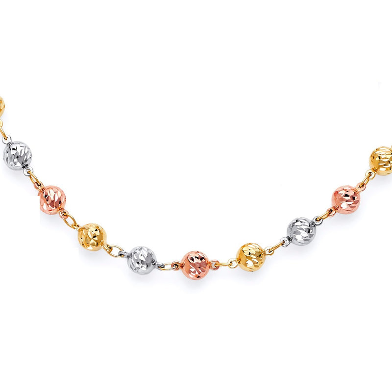 Tri-Color Diamond-Cut Bead Necklace NK-10017