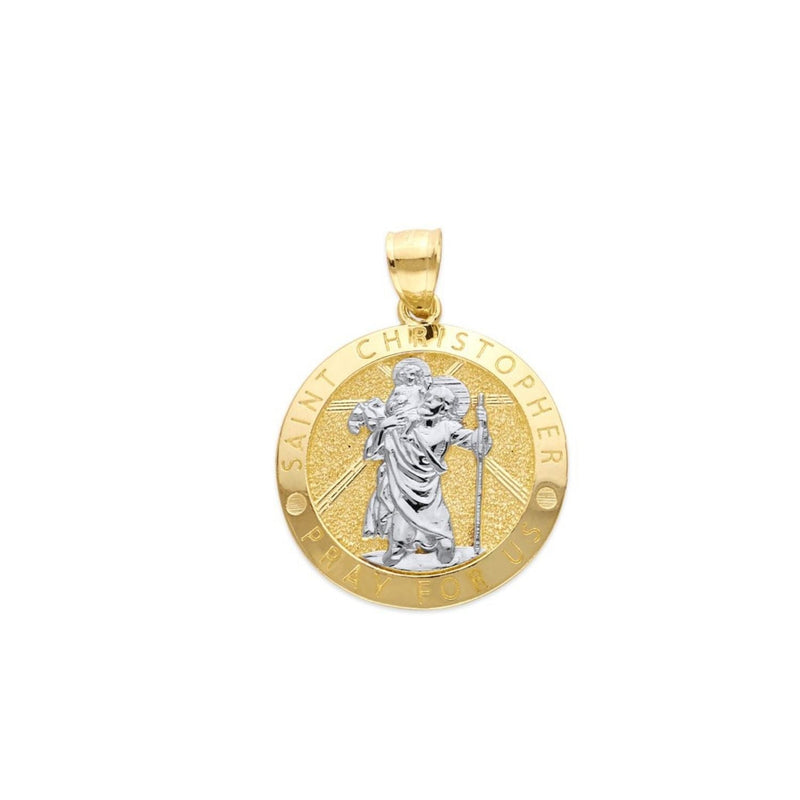 Two-Tone Round Saint Christopher Medal Pendant PN-10237