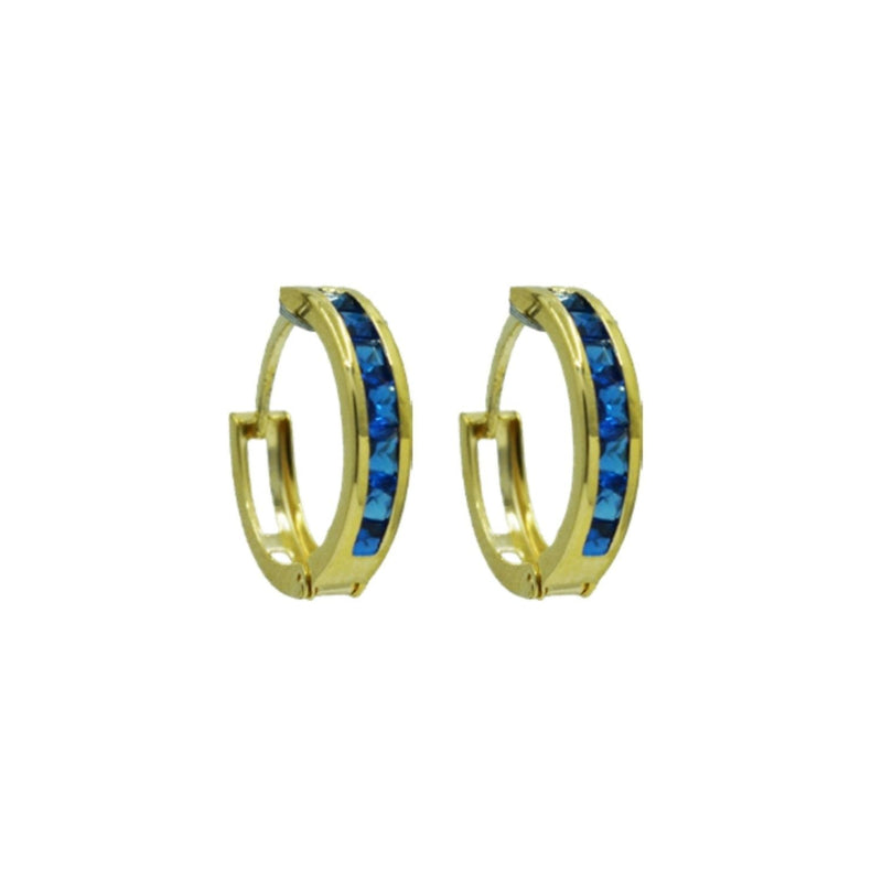 Yellow Gold Blue CZ Huggies Earrings ER-10156
