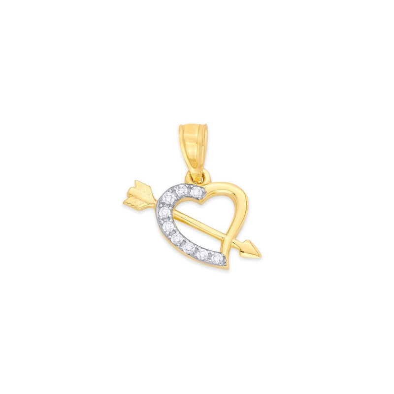 Yellow Gold CZ Cupids Bow and Heart Pendant PN-20335