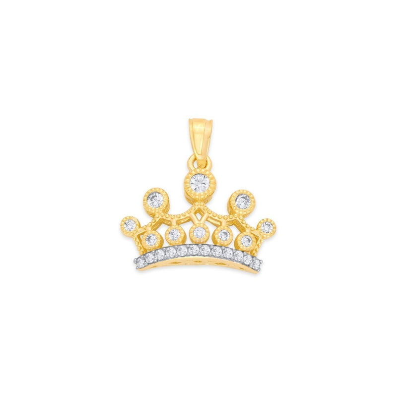 Yellow Gold CZ Dainty Crown Pendant PN-20355