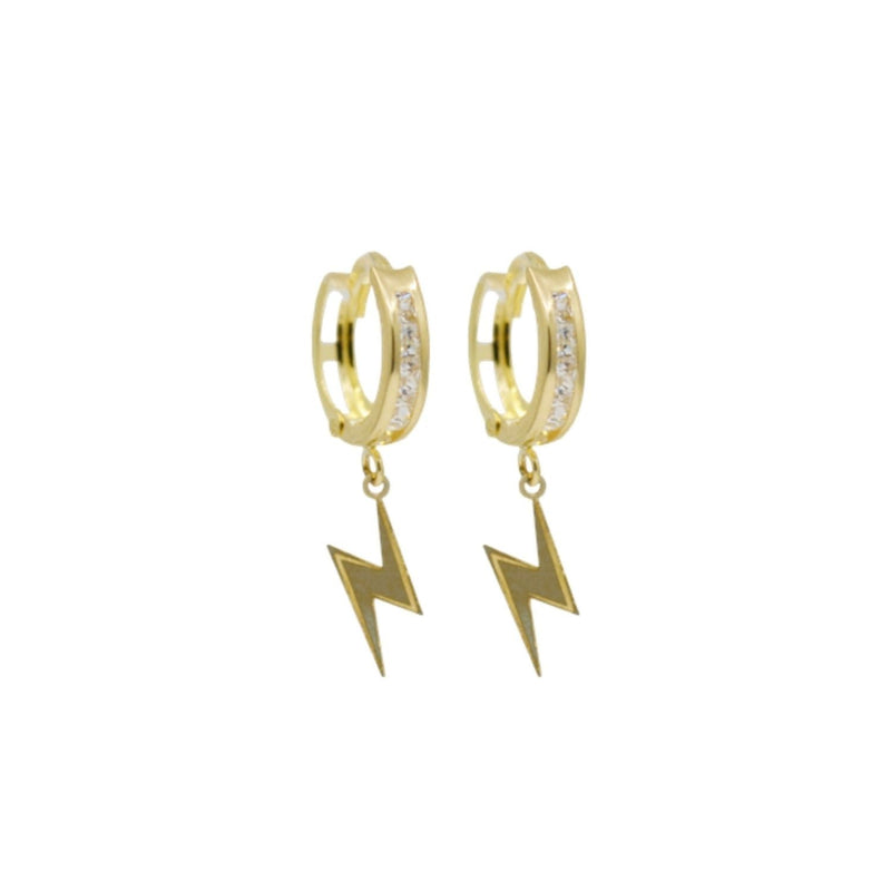 Yellow Gold CZ Hanging Lightning Huggies Earrings