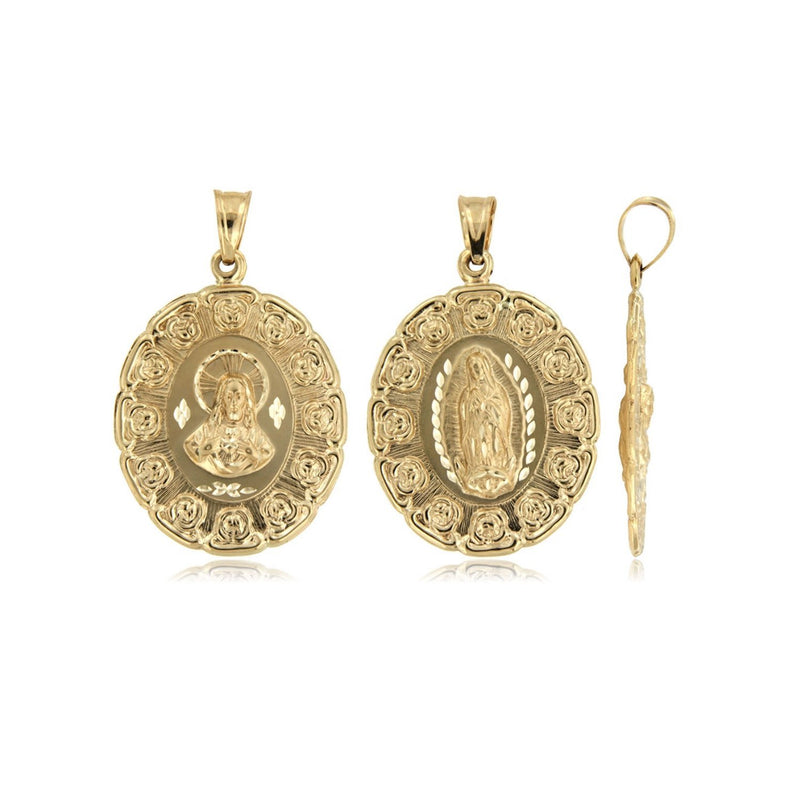 Yellow Gold Hollow Reversible Stamp Oval Pendant PN-10193