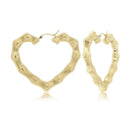 Yellow Gold Hollow Heart Bamboo Hoop Earring