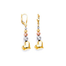 Tri-Color Diamond-Cut Bead Heart Drop-Earring