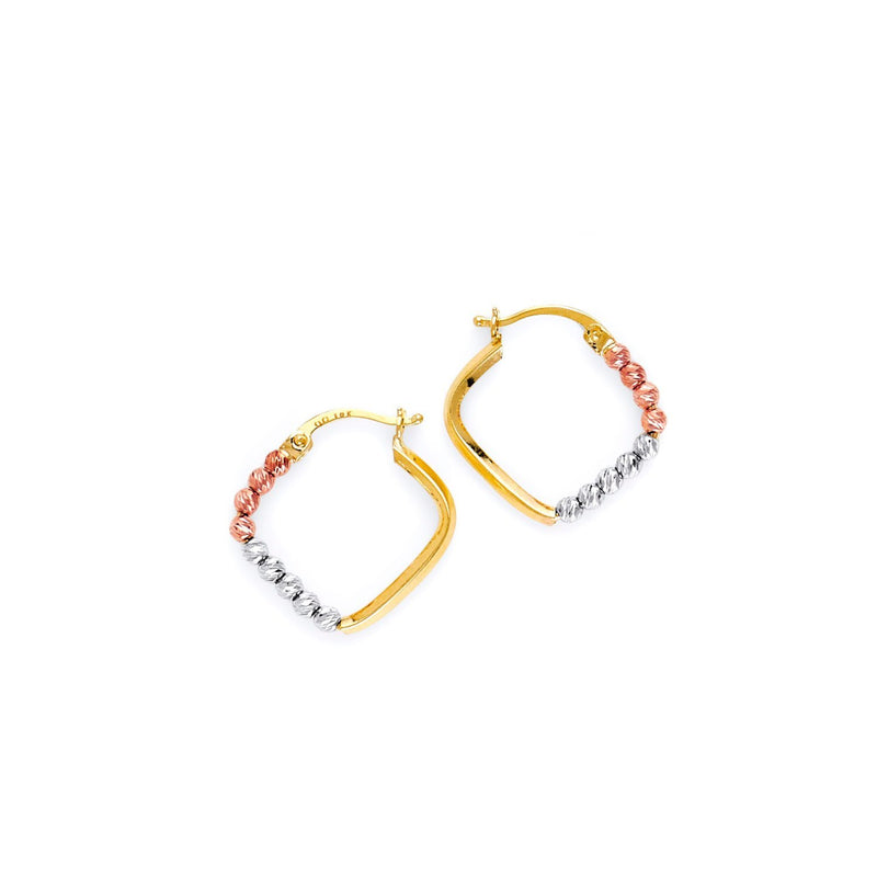 Tri-Color Diamond-Cut Bead Hoop-Earring ER-10089