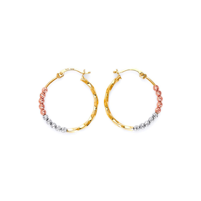 Tri-Color Diamond-Cut Bead Hoop-Earring ER-10091