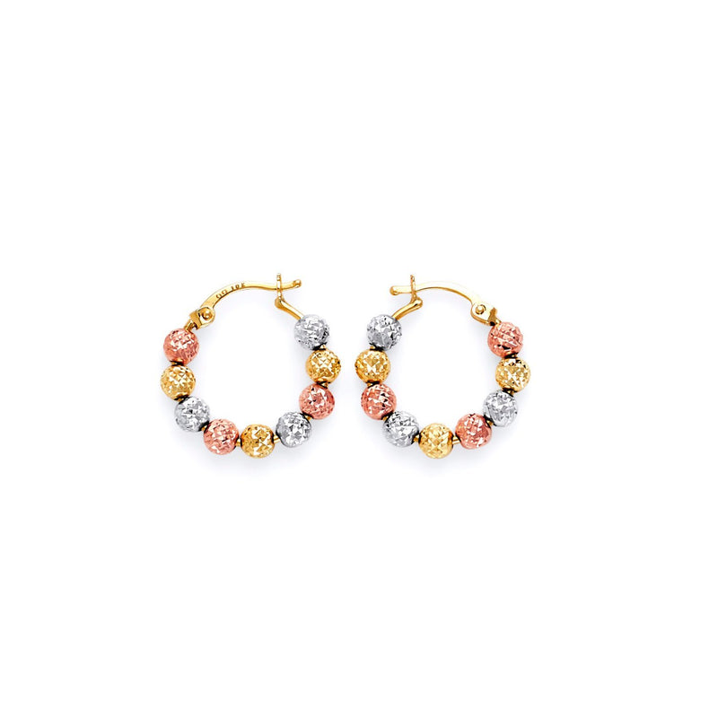 Tri-Color Diamond-Cut Bead Hoop-Earring ER-10093
