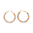 Tri-Color Diamond-Cut Bead Hoop-Earring ER-10095