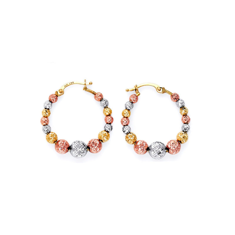 Tri-Color Diamond-Cut Bead Hoop-Earring ER-10098
