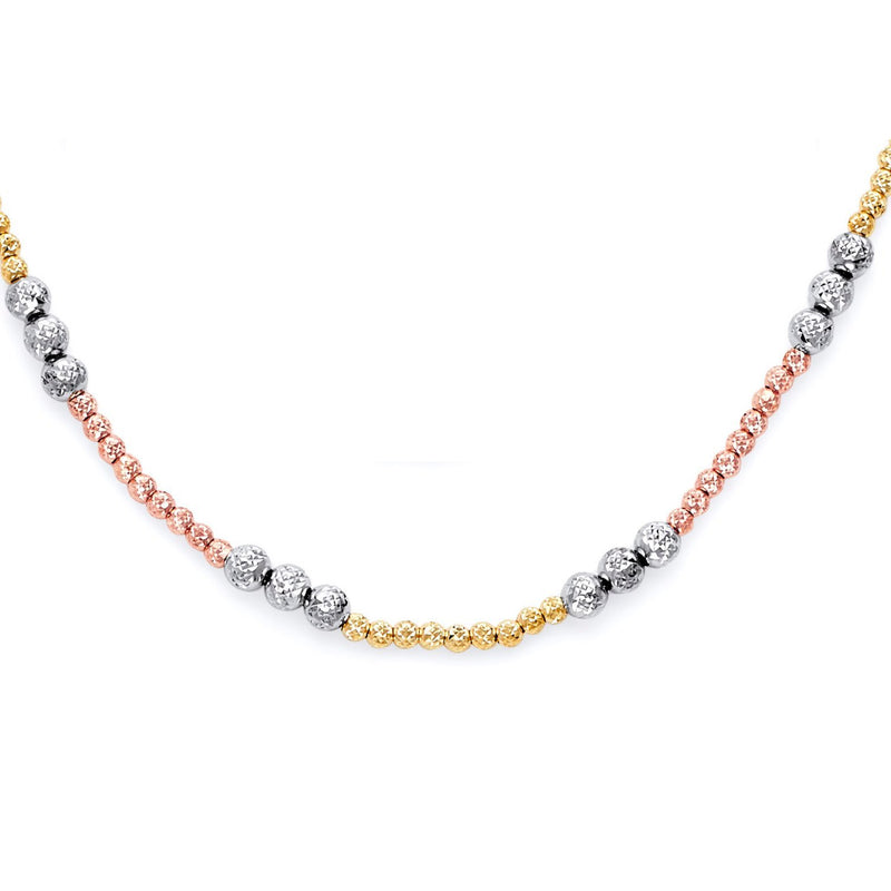 Tri-Color Diamond-Cut Bead Necklace NK-10015