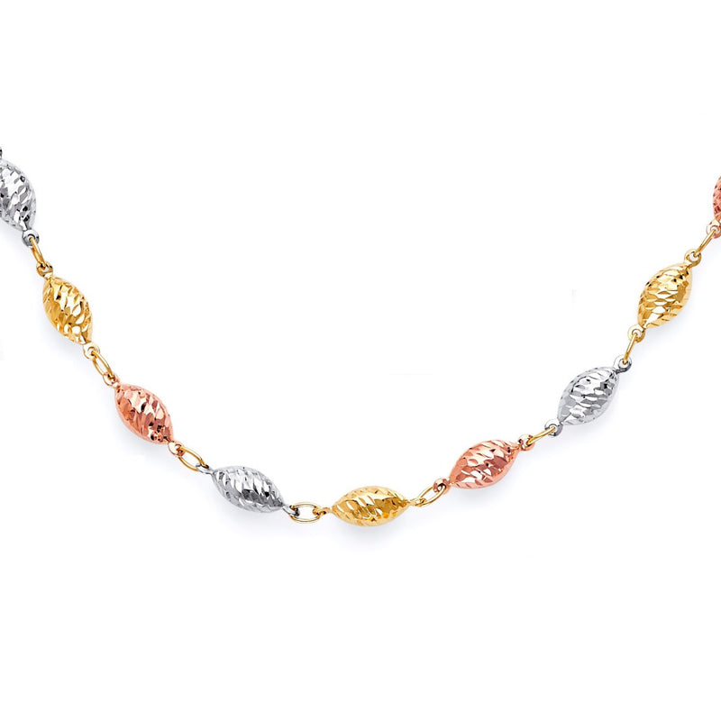 Tri-Color Diamond-Cut Bead Necklace NK-10016