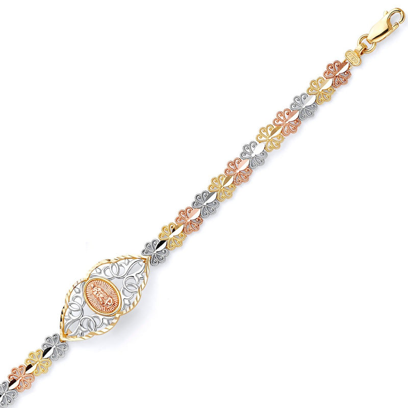 Tri-Color Diamond-Cut Filigree Guadalupe ID Bracelet BR-10121