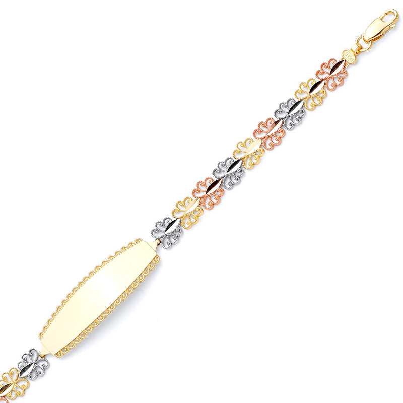 Tri-Color Diamond-Cut Filigree ID Bracelet BR-10116