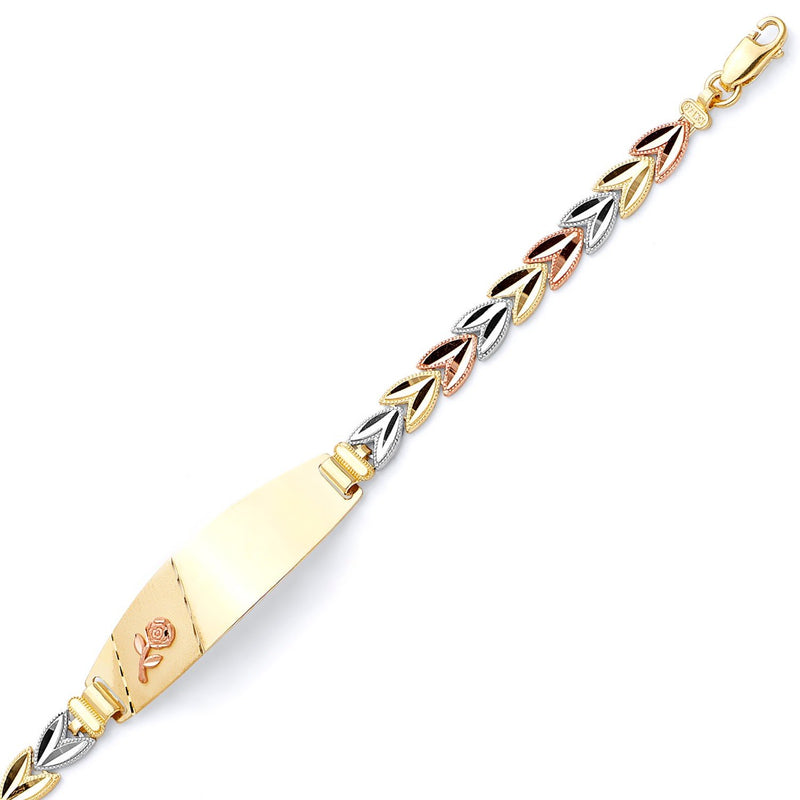 Tri-Color Diamond-Cut Rose Chevron ID Bracelet BR-10119