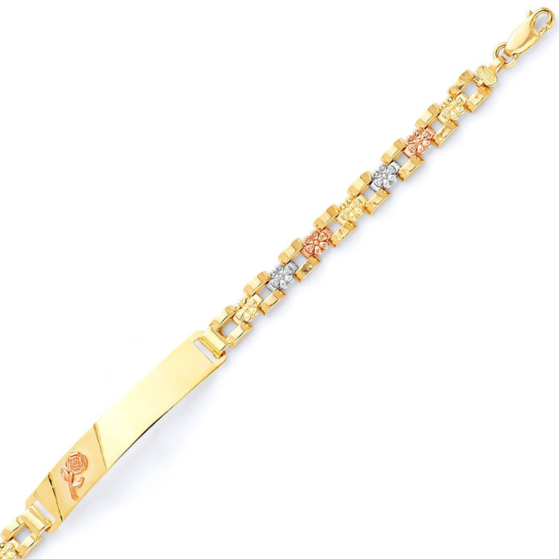 Tri-Color Diamond-Cut Rose ID Bracelet BR-10123