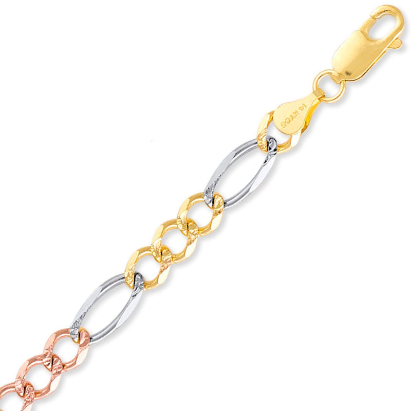 Tri-Color Pave Figaro Chain