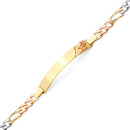 Tri-Color Figaro Stamp Link Baby ID with Flower Bracelet