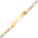 Tri-Color Figaro Stamp Link Baby ID with Heart Bracelet