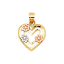 Tri-Color Heart and Flowers Pendant PN-10202