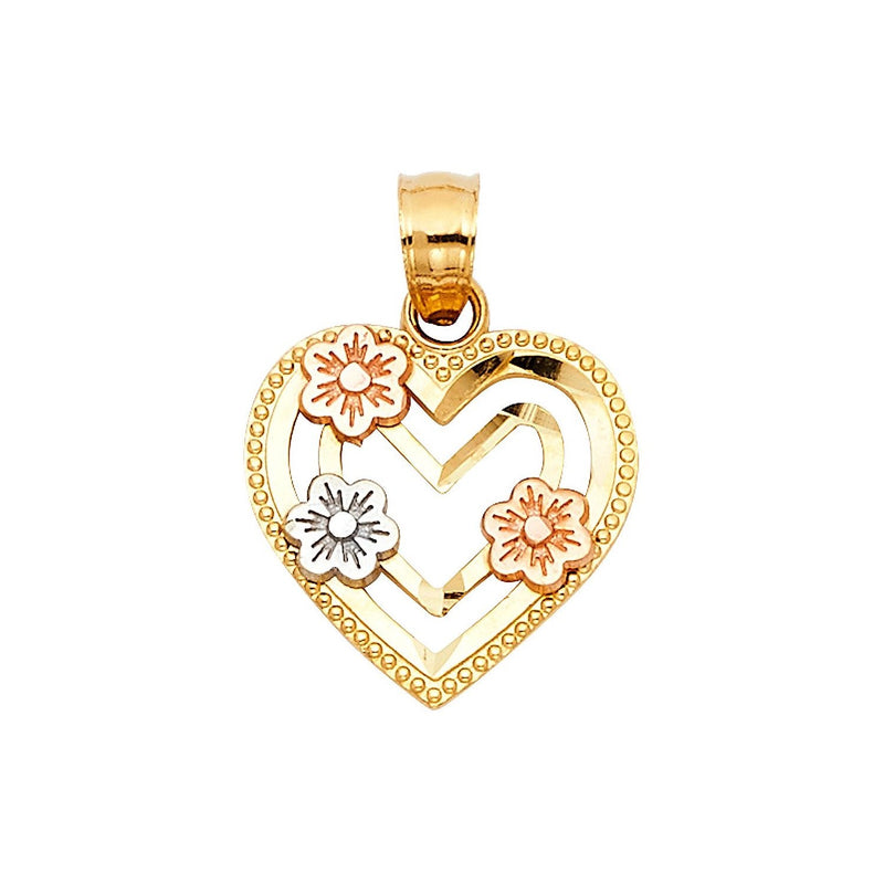 Tri-Color Heart and Flowers Pendant PN-10202