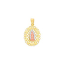 Tri-Color Oval Filigree Style Guadalupe Pendant PN-10369