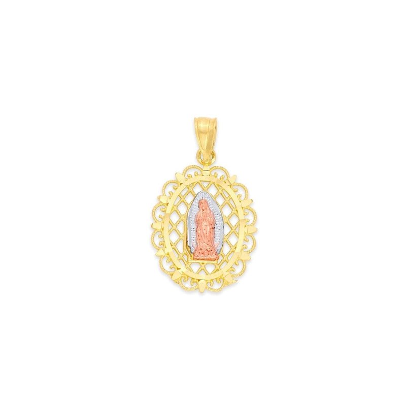 Tri-Color Oval Filigree Style Guadalupe Pendant PN-10369