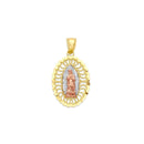 Tri-Color Oval Filigree Style Guadalupe Pendant PN-10372
