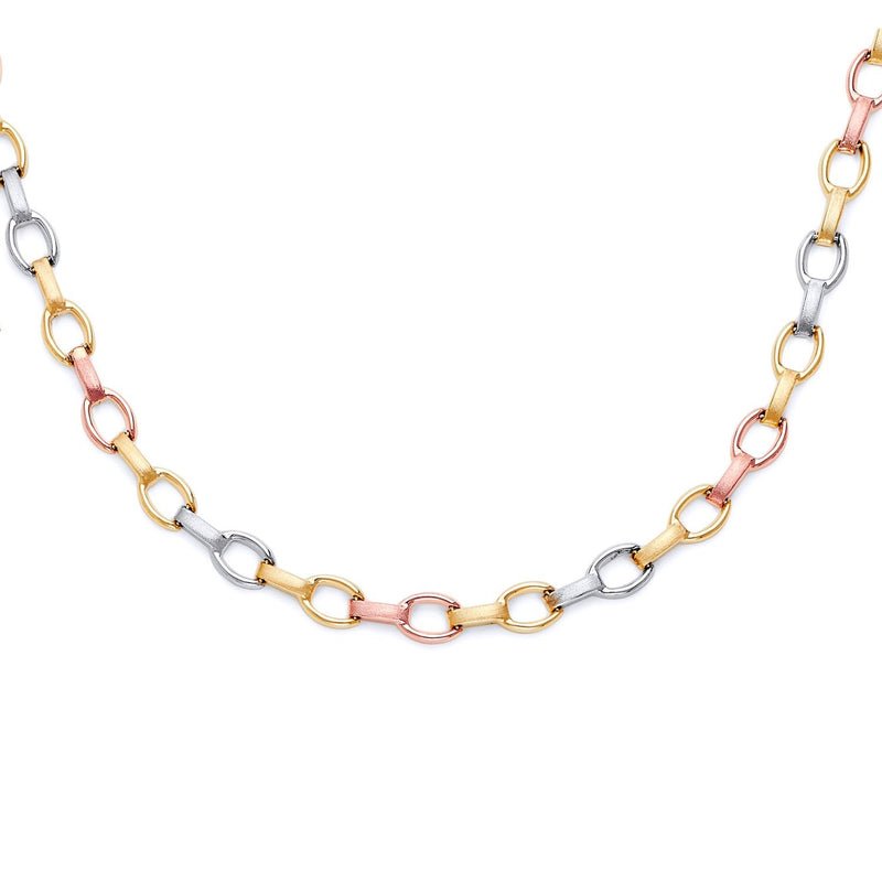 Tri-Color Oval Stampato Link Necklace