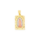 Tri-Color Rectangular Filigree Style Guadalupe Pendant PN-10370