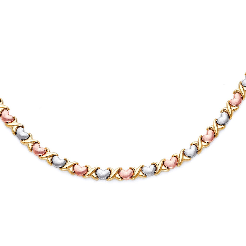 Tri-Color X & Heart Stampato Link Necklace