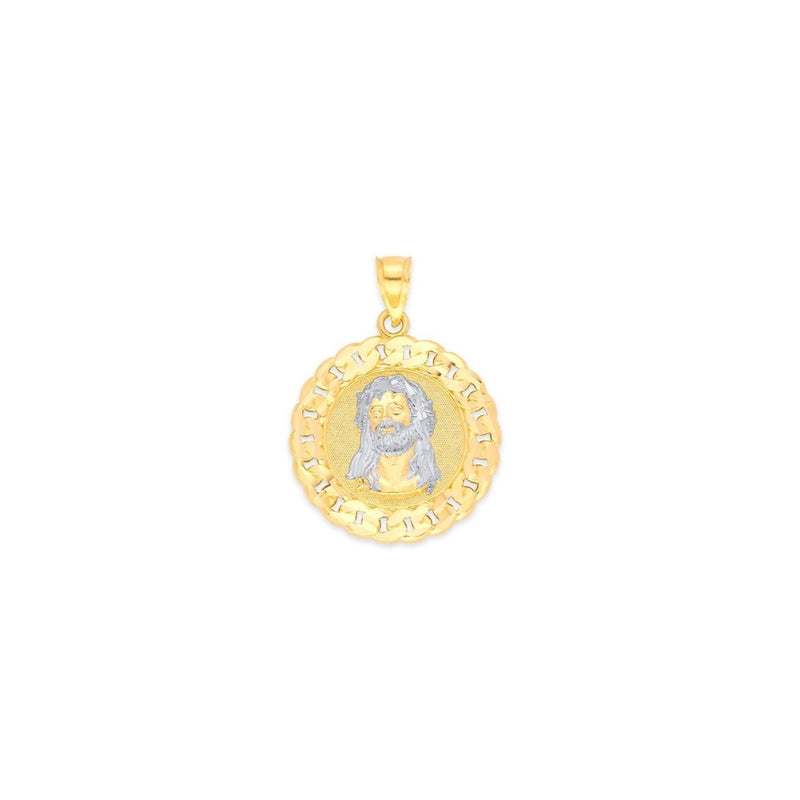 Two-Tone Round Cuban Link Jesus With Crown of Thorns Pendant PN-10340