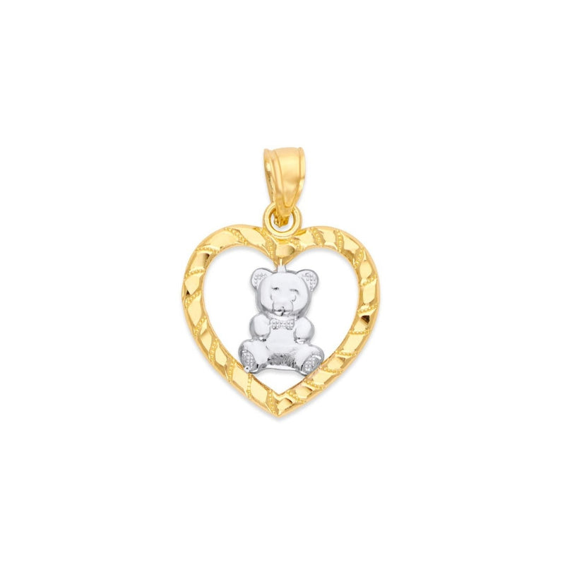 Two-Tone Teddy Bear in Heart Pendant PN-10364
