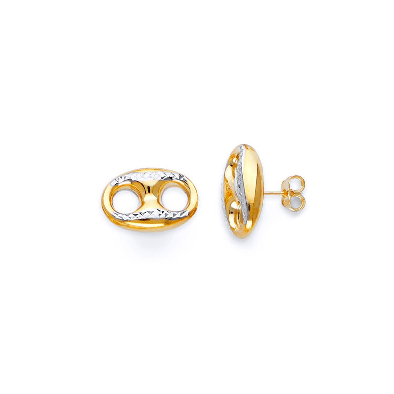 White Pave Hollow Puff Mariner Stud Earrings