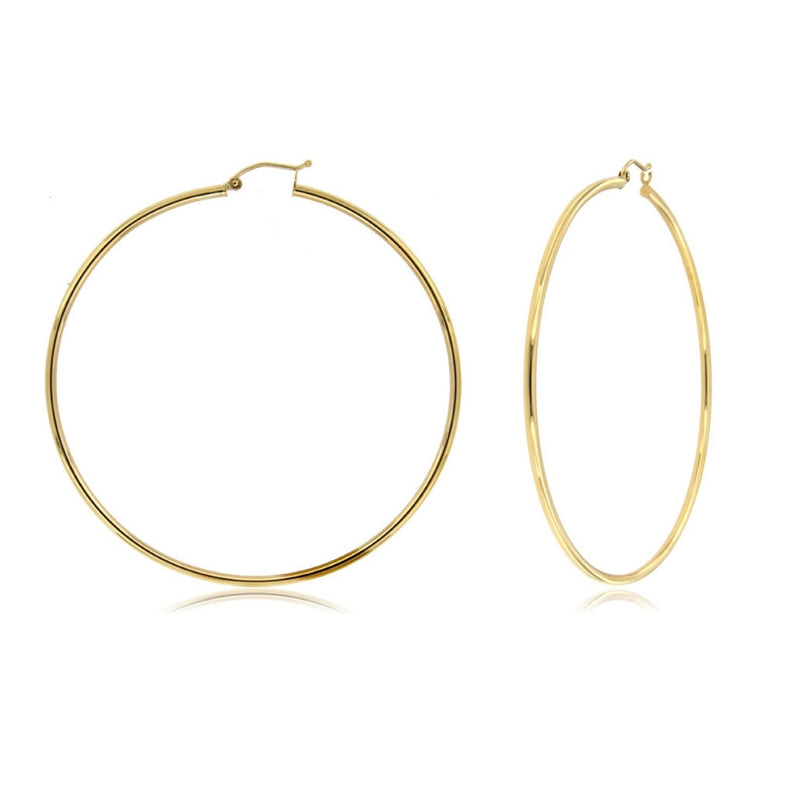 Yellow Gold 2mm High Polished Tube Hoop Earring
