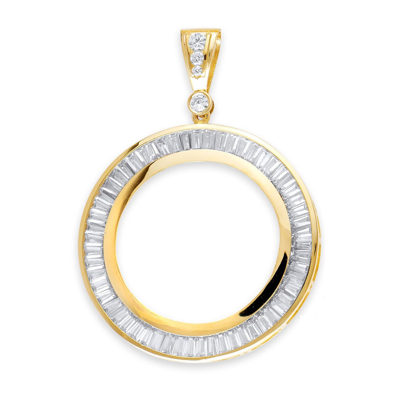 Yellow Gold 50 Peso Coin Baguette CZ Frame Bezel