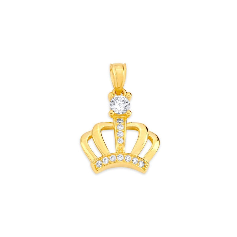 Yellow Gold CZ Dainty Crown Pendant PN-10366