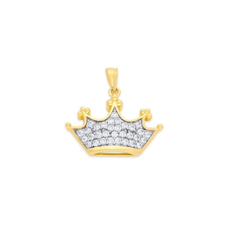 Yellow Gold CZ Dainty Crown Pendant PN-20354
