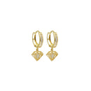 Yellow Gold CZ Diamond Hanging Huggies Earrings