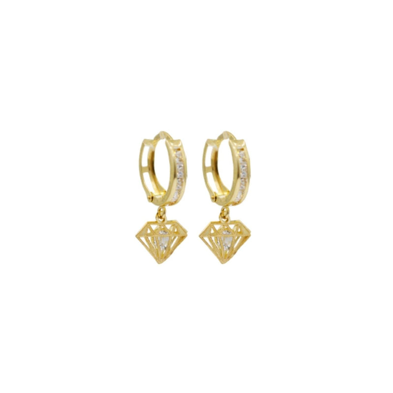 Yellow Gold CZ Diamond Hanging Huggies Earrings
