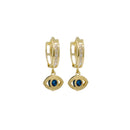 Yellow Gold CZ Hanging Blue Evil Eye Huggies Earrings ER-10144