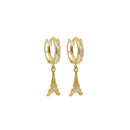 Yellow Gold CZ Hanging Eiffel Tower Huggies Earrings