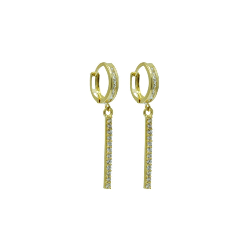 Yellow Gold CZ Hanging Huggies Earrings ER-10142