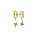 Yellow Gold CZ Hanging Lightning Huggies Earrings