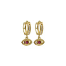 Yellow Gold CZ Hanging Red Evil Eye Huggies Earrings ER-10143
