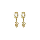 Yellow Gold CZ Hanging Snake Huggies Earrings