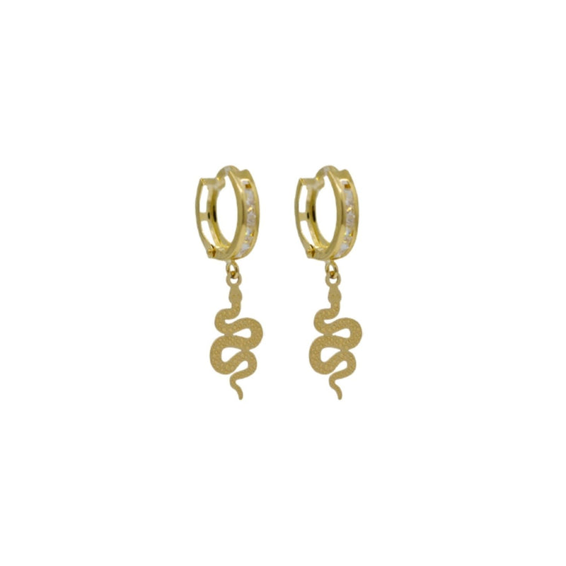 Yellow Gold CZ Hanging Snake Huggies Earrings