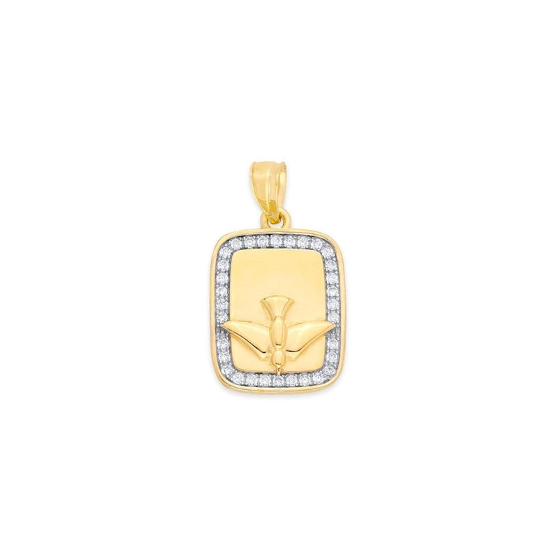 Yellow Gold CZ Rectangular Holy Spirit Dove Pendant PN-10345