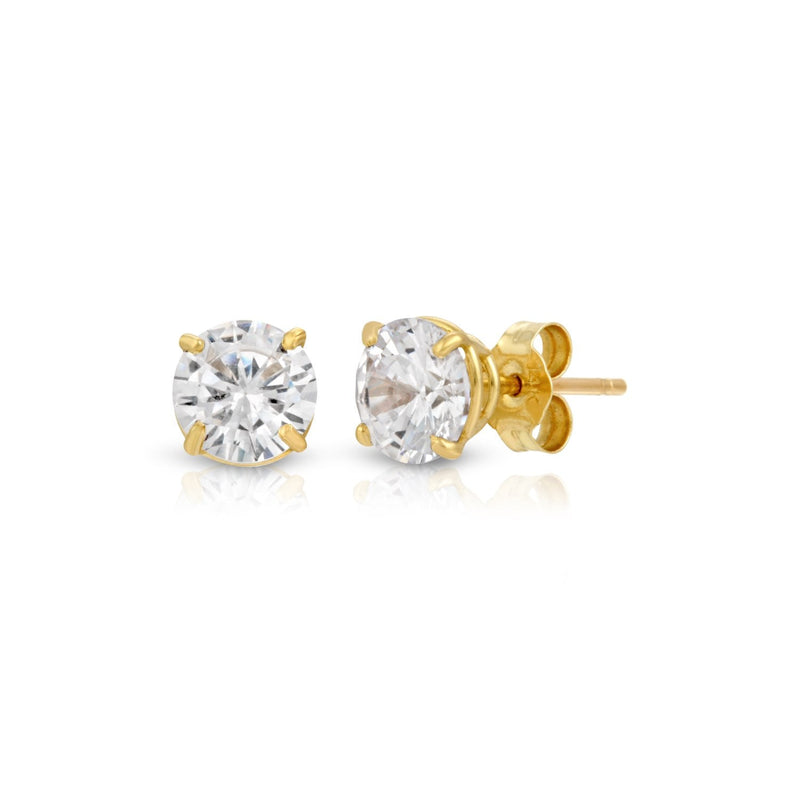 Yellow Gold CZ Round Stud Earrings